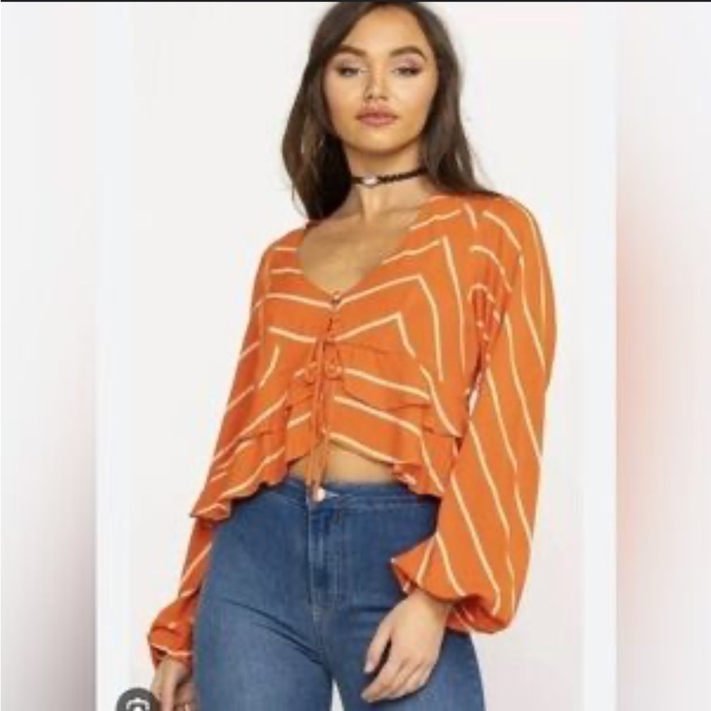 Free People Women's Orange Chevron Top